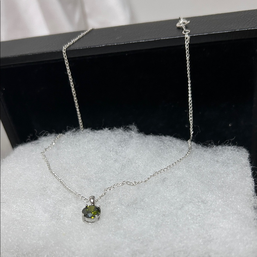 Gemstone Zirconia Olive green Pendant Necklace.